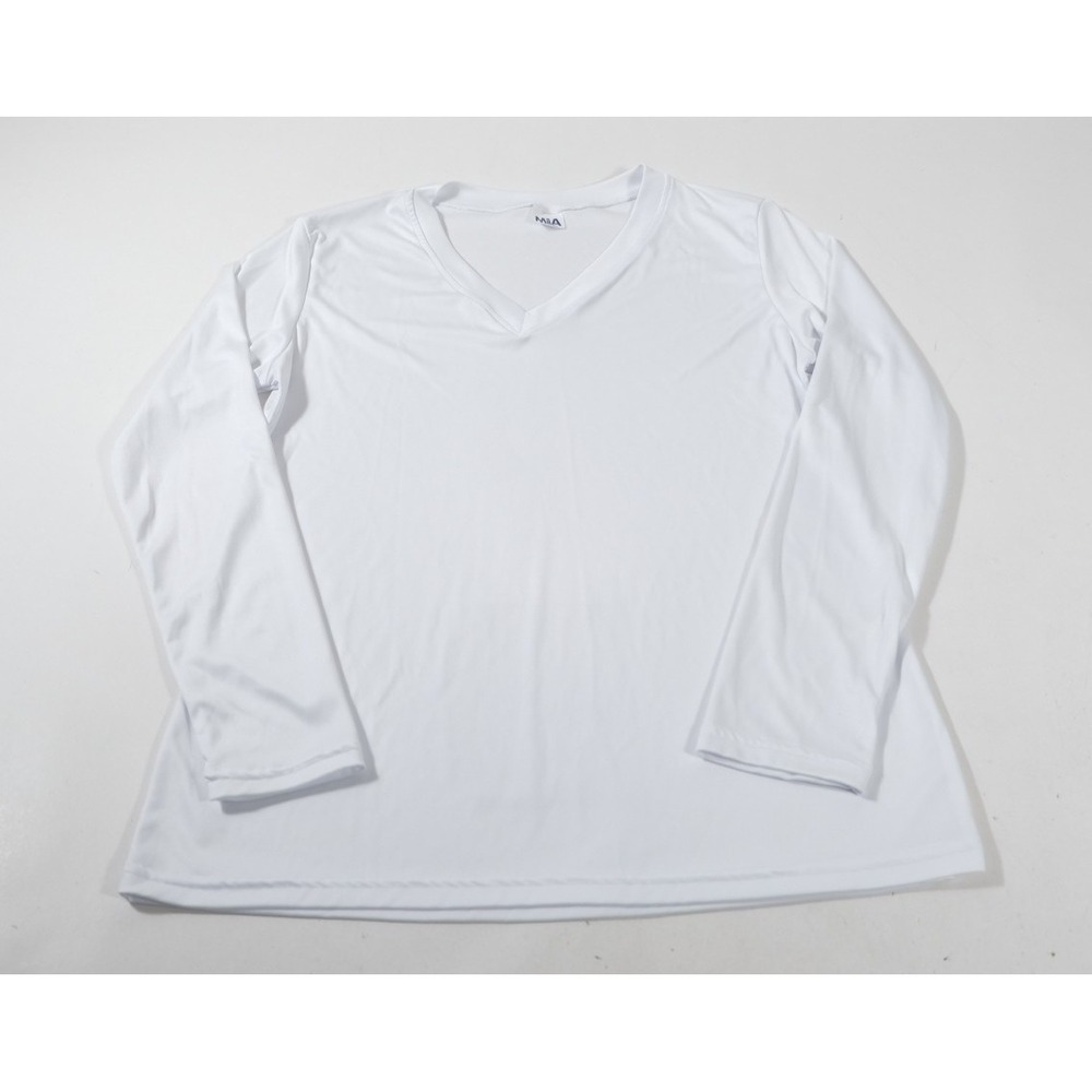 MIA Performance Top Women Large White V-Neck Long Sleeve UPF 50 Polyester Active